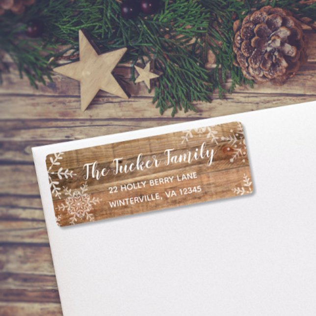 Rustic Winter Address Label Snowflakes on Wood (Creator Uploaded)