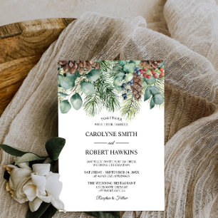 Rustic Winter and Pine Tree Forest Wedding Invitation