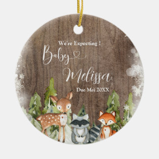 Rustic Winter Animals We're Expecting Parents Ceramic Tree Decoration