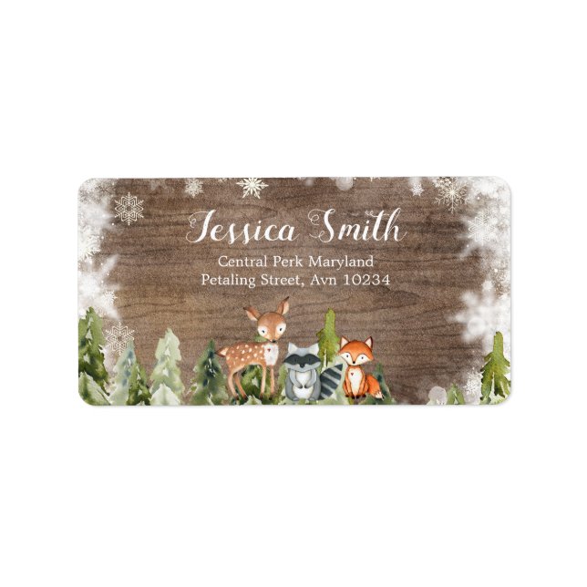 Rustic Winter Animals Woodland Birthday Address Label (Front)