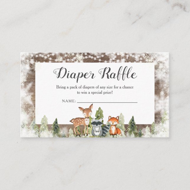 Rustic Winter Animals Woodland Diaper Raffle Enclosure Card (Front)