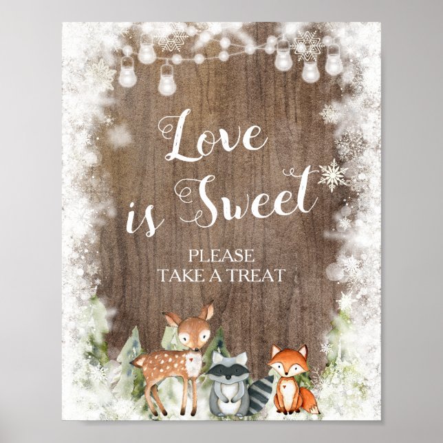 Rustic Winter Animals Woodland Love is Sweet Baby Poster (Front)