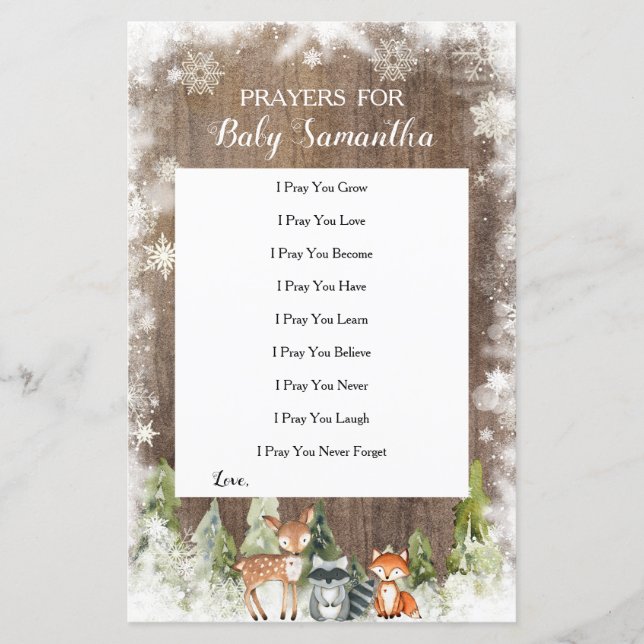 Rustic Winter Animals Woodland Prayers for Baby (Front)