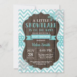 Rustic Winter Baby Shower Aqua Snowflake Invitation