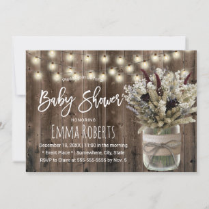Rustic Winter Baby Shower Floral Jar String Lights Invitation