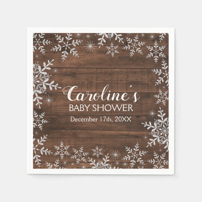 Rustic Winter Baby Shower Glitter Snowflakes Napkin (Front)