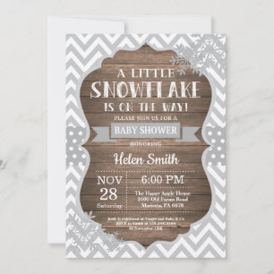 Rustic Winter Baby Shower Grey Snowflake Invitation