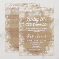 Rustic Winter Baby Shower Invitation Blue & White