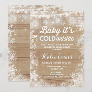 Rustic Winter Baby Shower Invitation Blue & White
