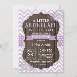Rustic Winter Baby Shower Purple Snowflake Invitation