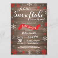 Rustic Winter Baby Shower Red White Snowflake