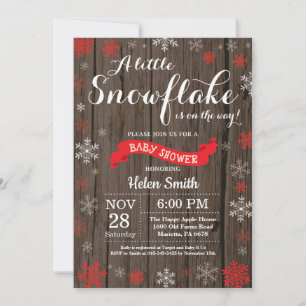 Rustic Winter Baby Shower Red White Snowflake Invitation