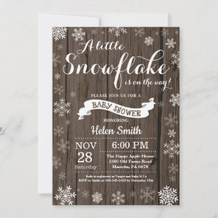 Rustic Winter Baby Shower White Snowflake Invitation