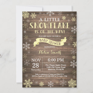 Rustic Winter Baby Shower Yellow Snowflake Invitation