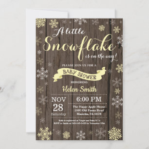 Rustic Winter Baby Shower Yellow White Snowflake Invitation