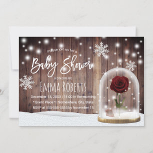 Rustic Winter Beauty Rose Glass Dome Baby Shower Invitation
