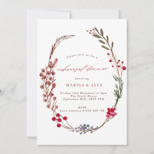 Rustic Winter Berries Christmas Rehearsal Dinner Invitation