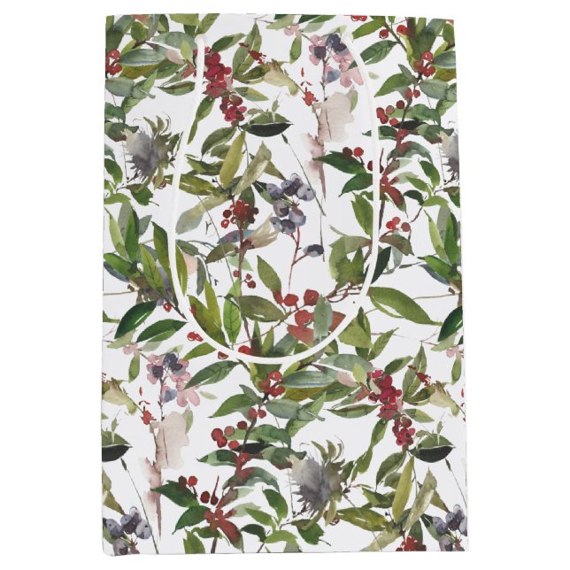 Rustic Winter Berries Holiday Christmas Medium Gift Bag (Front)