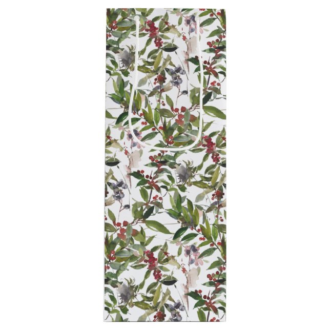 Rustic Winter Berries Holiday Christmas Wine Wine Gift Bag (Front)