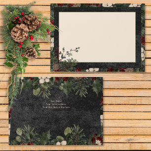 Rustic Winter Berries & Pine Black Wedding Envelope