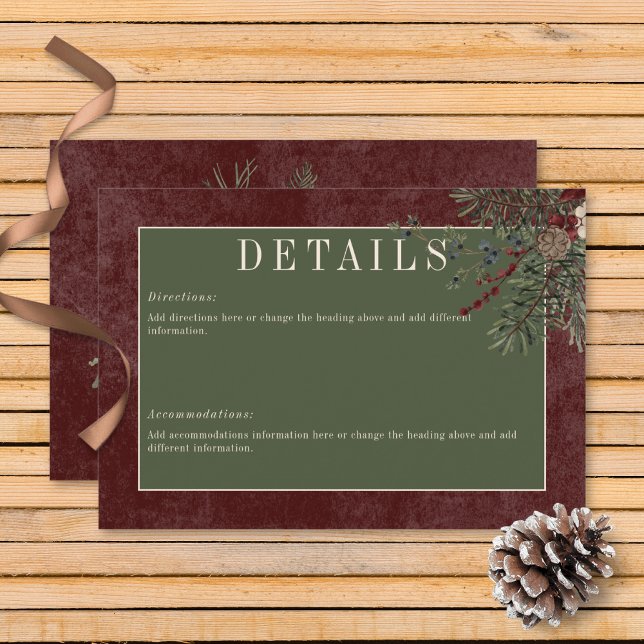 Rustic Winter Berries & Pine Burgundy Details Enclosure Card (Rustic Winter Berries & Pine Burgundy Wedding Details Card)
