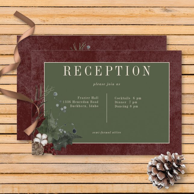 Rustic Winter Berries & Pine Burgundy Reception Enclosure Card (Rustic Winter Berries & Pine Burgundy Wedding Reception Card)