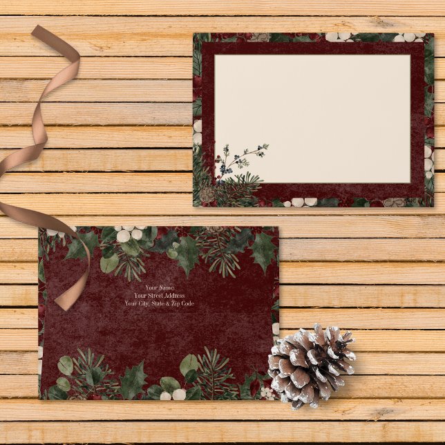 Rustic Winter Berries & Pine Burgundy Wedding Envelope (Rustic Winter Berries & Pine Burgundy Wedding Envelope)