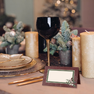 Rustic Winter Berries & Pine Burgundy Wedding Place Card