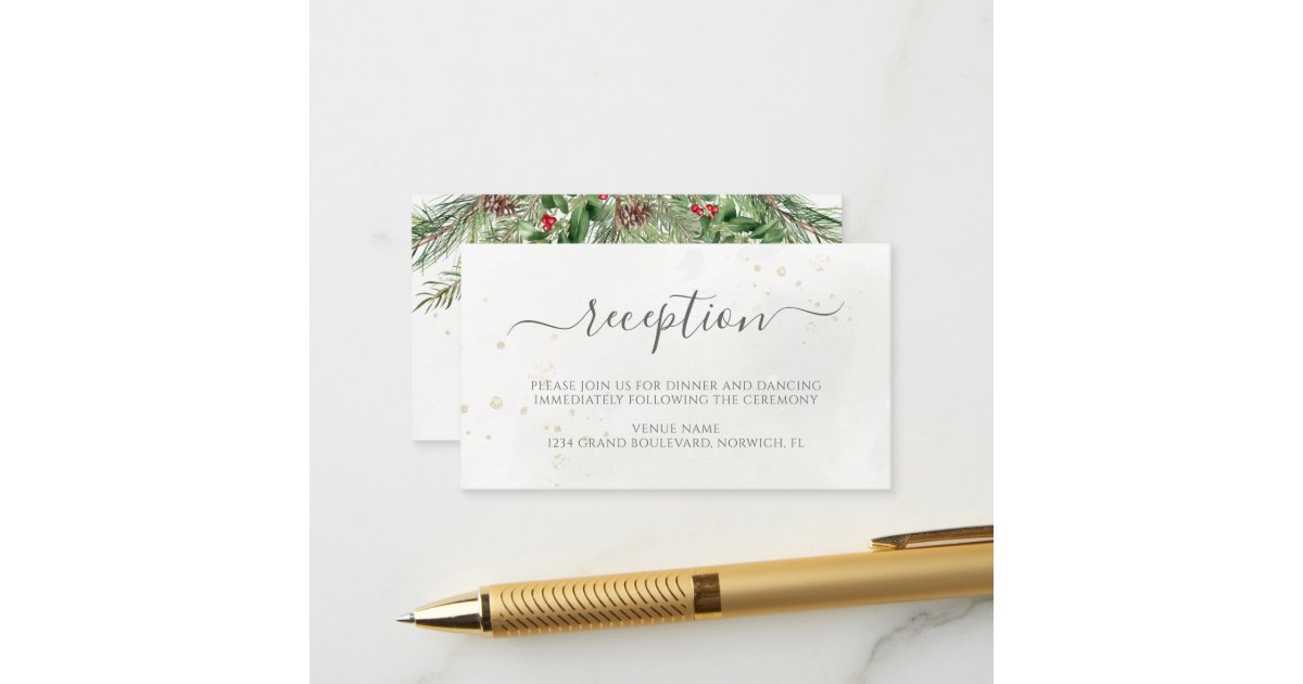 Rustic Winter Berries Pine Cone Greenery Wedding Enclosure Card | Zazzle
