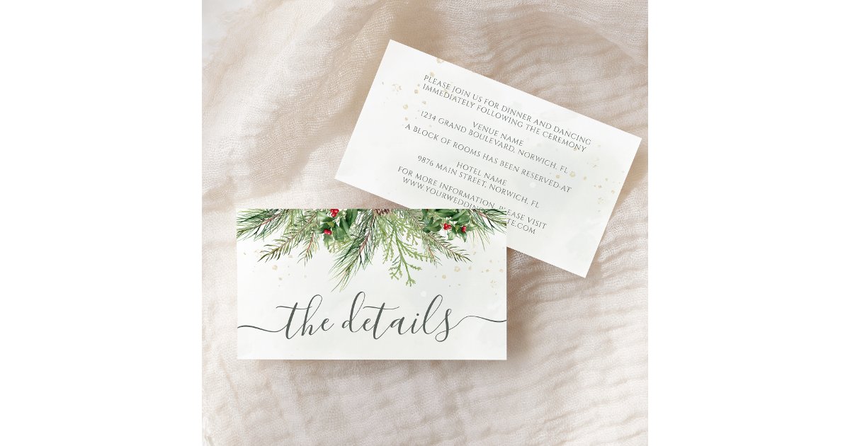 Rustic Winter Berries Pine Cone Greenery Wedding Enclosure Card | Zazzle