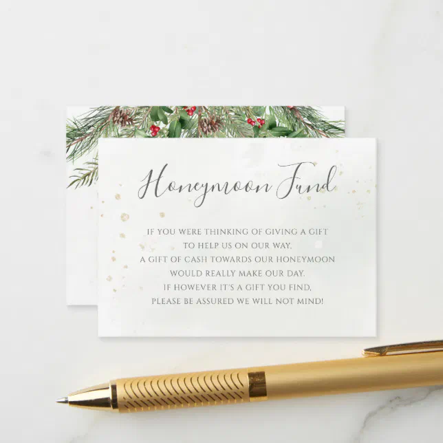 Rustic Winter Berries Pine Cone Greenery Wedding Enclosure Card | Zazzle