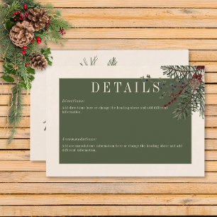 Rustic Winter Berries & Pine Cream Details Enclosure Card