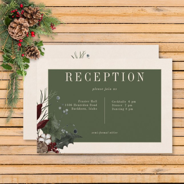 Rustic Winter Berries & Pine Cream Reception Enclosure Card (Rustic Winter Berries & Pine Cream Wedding Reception Card)