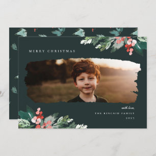 Rustic Winter Berry Greenery Photo Holiday Card