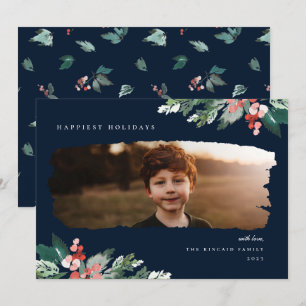 Rustic Winter Berry Greenery Photo Holiday Card