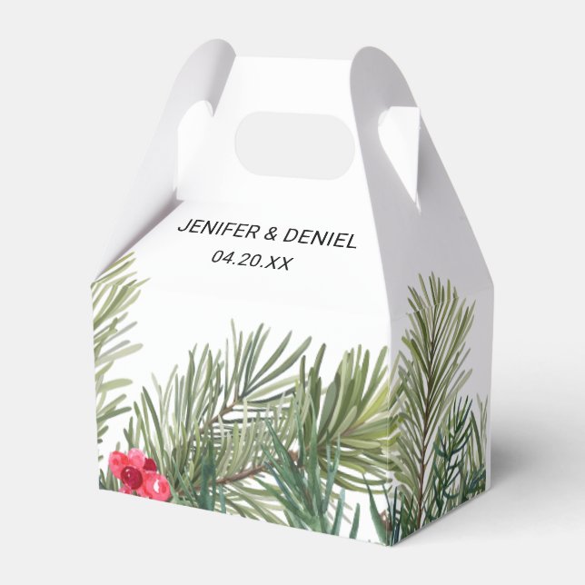 Rustic Winter Berry Pine Greenery Wedding Favour Box (Front Side)
