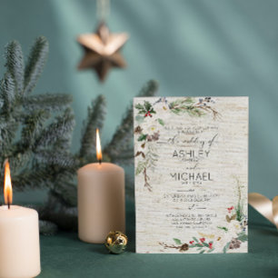 Rustic Winter Birch Calligraphy Botanical Wedding Invitation