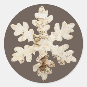 Rustic winter Birchwood snowflake brown white Classic Round Sticker
