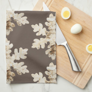 Rustic winter Birchwood snowflake brown white Tea Towel