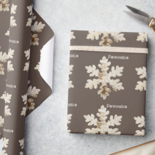 Rustic winter Birchwood snowflake brown white Wrapping Paper