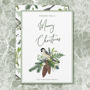 Rustic Winter Bird & Pine Spray Christmas Holiday Card