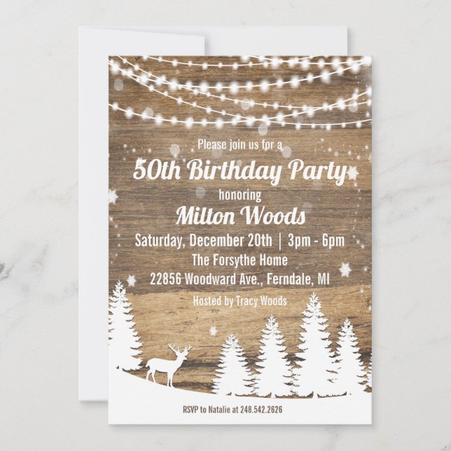 Rustic Winter Birthday Party Invitation (Front)