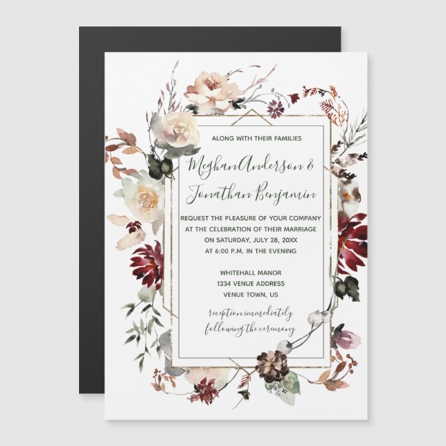Rustic Winter Bloom Floral Forest Green Wedding | Magnetic Invitation (Front/Back)