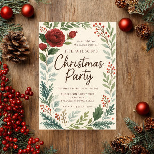 Rustic Winter Blooms Christmas Invitation