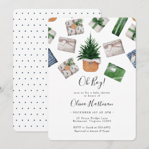 Rustic Winter Blue Green Christmas Baby Shower Invitation