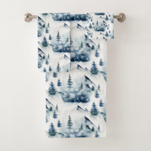 Rustic Winter Blue Mountain Pattern Bath Towel Set