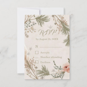 Rustic Winter Boho RSVP Card with Pine Branches