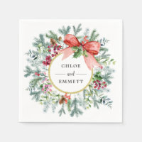 Rustic Winter Botanical Greenery Red Bow Wedding