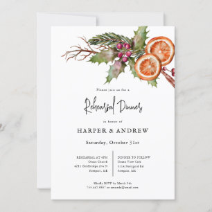 Rustic Winter Botanical Rehearsal Dinner  Invitation
