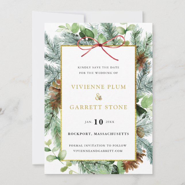 Rustic Winter Botanical Save The Date (Front)